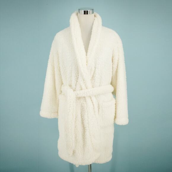 Pottery Barn Size Small S Ivory Sherpa Teddy Belted Tunic Length Knit Bath Robe - Picture 1 of 7